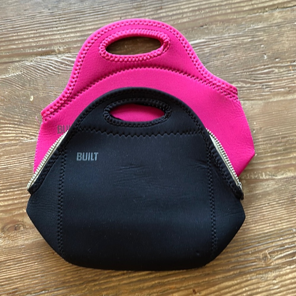 2 BUILT Neoprene Insulated Lunch Bag Zipper Handle Scrubbable Reusable